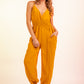 Very J Sleeveless Gathered Waist Jumpsuit with Pockets