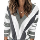 Striped Colorblock V Neck Knitted Sweater