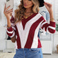 Striped Colorblock V Neck Knitted Sweater