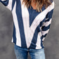 Striped Colorblock V Neck Knitted Sweater