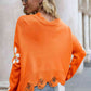 Flower Distressed Ribbed Trim Sweater