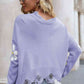 Flower Distressed Ribbed Trim Sweater