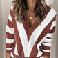Striped Colorblock V Neck Knitted Sweater
