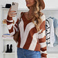 Striped Colorblock V Neck Knitted Sweater
