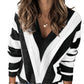 Striped Colorblock V Neck Knitted Sweater