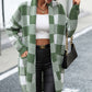 Plaid Dropped Shoulder Cardigan with Pocket