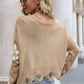 Flower Distressed Ribbed Trim Sweater