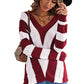Striped Colorblock V Neck Knitted Sweater