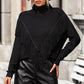 Turtle Neck Tassel Front Long Sleeve Pullover Sweater