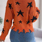 Star Pattern Distressed V-Neck Cropped Sweater