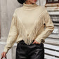 Turtle Neck Tassel Front Long Sleeve Pullover Sweater