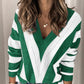 Striped Colorblock V Neck Knitted Sweater