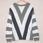 Striped Colorblock V Neck Knitted Sweater