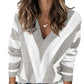 Striped Colorblock V Neck Knitted Sweater