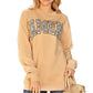 Khaki Amen Leopard Letter Print Oversized Pullover Sweatshirt