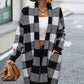 Plaid Dropped Shoulder Cardigan with Pocket