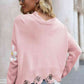 Flower Distressed Ribbed Trim Sweater