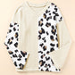 Beige Asymmetric Leopard Patchwork Wide Sleeve V Neck Sweater