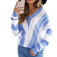 Striped Colorblock V Neck Knitted Sweater