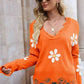 Flower Distressed Ribbed Trim Sweater
