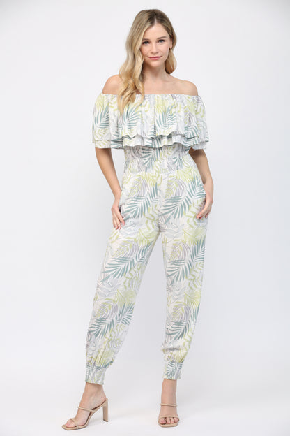 Fate by LFD Tropical Print off-Shoulders Jumpsuit with Pockets