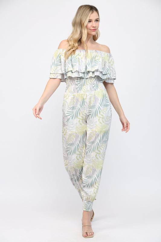 Fate by LFD Tropical Print off-Shoulders Jumpsuit with Pockets