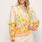 Fate by LFD Ombre Floral Print Split Neck Ruffle Detail Blouse