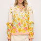 Fate by LFD Ombre Floral Print Split Neck Ruffle Detail Blouse