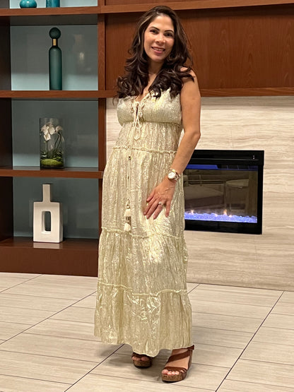 Ranees White Gold Foil Dazzle Dress