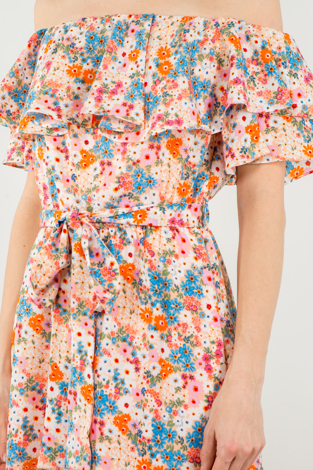 Spin USA Off Shoulder Ruffle Dress Lined