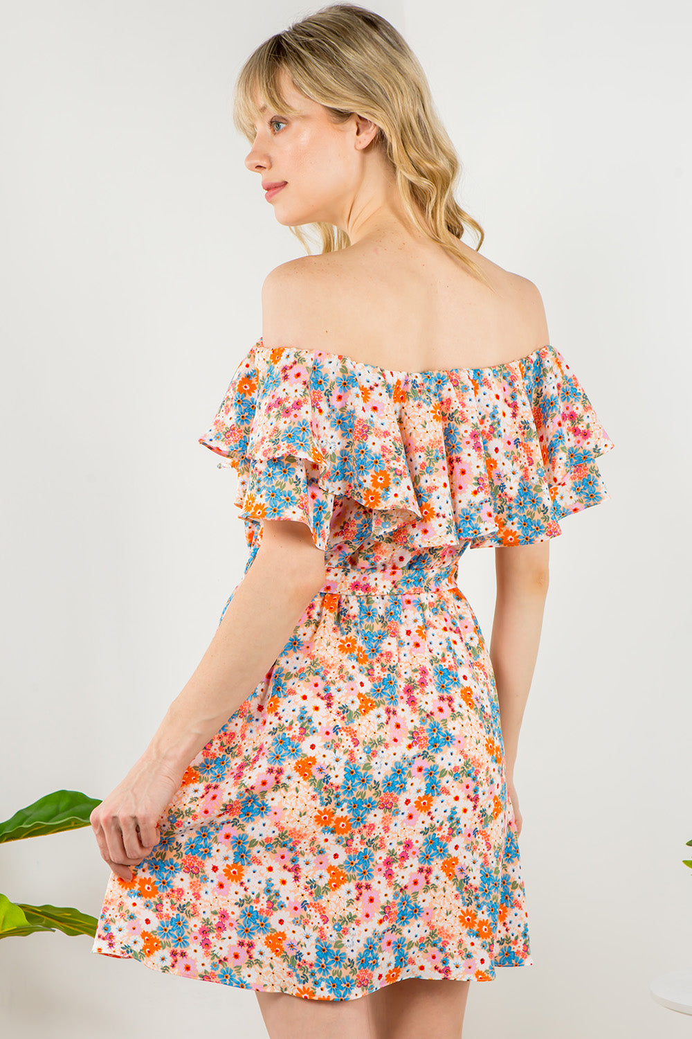 Spin USA Off Shoulder Ruffle Dress Lined