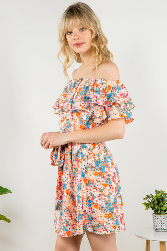 Spin USA Off Shoulder Ruffle Dress Lined