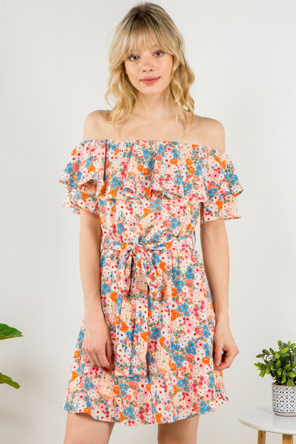 Spin USA Off Shoulder Ruffle Dress Lined