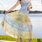 Mustard Blue Long Dazzle Dress with pearls