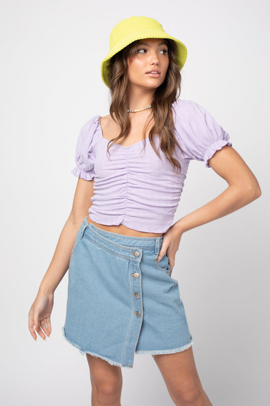 Very J Long SPuff Sleeve Ruched Top