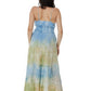 Mustard Blue Long Dazzle Dress with pearls