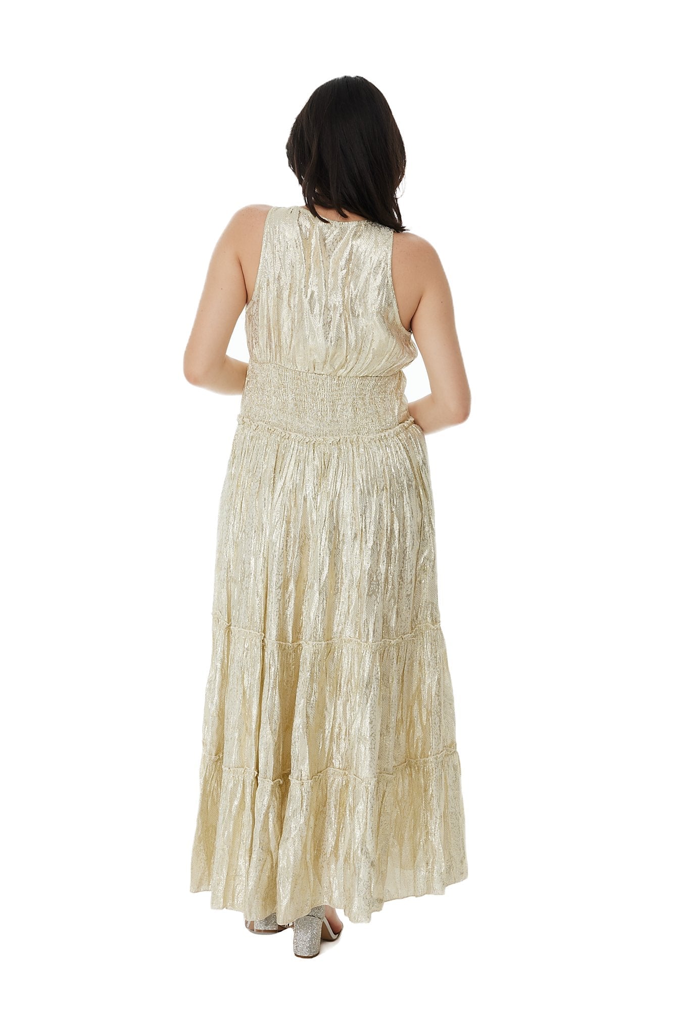 Ranees White Gold Foil Dazzle Dress
