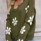 Flower Distressed Ribbed Trim Sweater