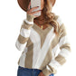 Striped Colorblock V Neck Knitted Sweater