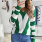 Striped Colorblock V Neck Knitted Sweater