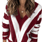 Striped Colorblock V Neck Knitted Sweater