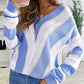 Striped Colorblock V Neck Knitted Sweater