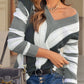 Striped Colorblock V Neck Knitted Sweater