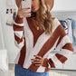 Striped Colorblock V Neck Knitted Sweater