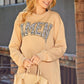 Khaki Amen Leopard Letter Print Oversized Pullover Sweatshirt