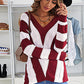 Striped Colorblock V Neck Knitted Sweater