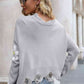 Flower Distressed Ribbed Trim Sweater