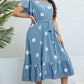 Polka Dot Belted Flutter Sleeve Ruffle Hem Dress