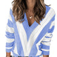 Striped Colorblock V Neck Knitted Sweater