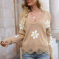 Flower Distressed Ribbed Trim Sweater